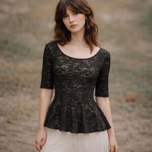 Free People Black Lace Babydoll Top Scoop Back Size M Balletcore Dark Fairy